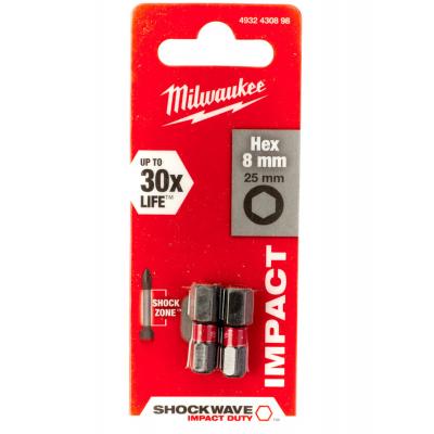 MILWAUKEE BIT SHOCKWAVE HEX8 25MM 2ST